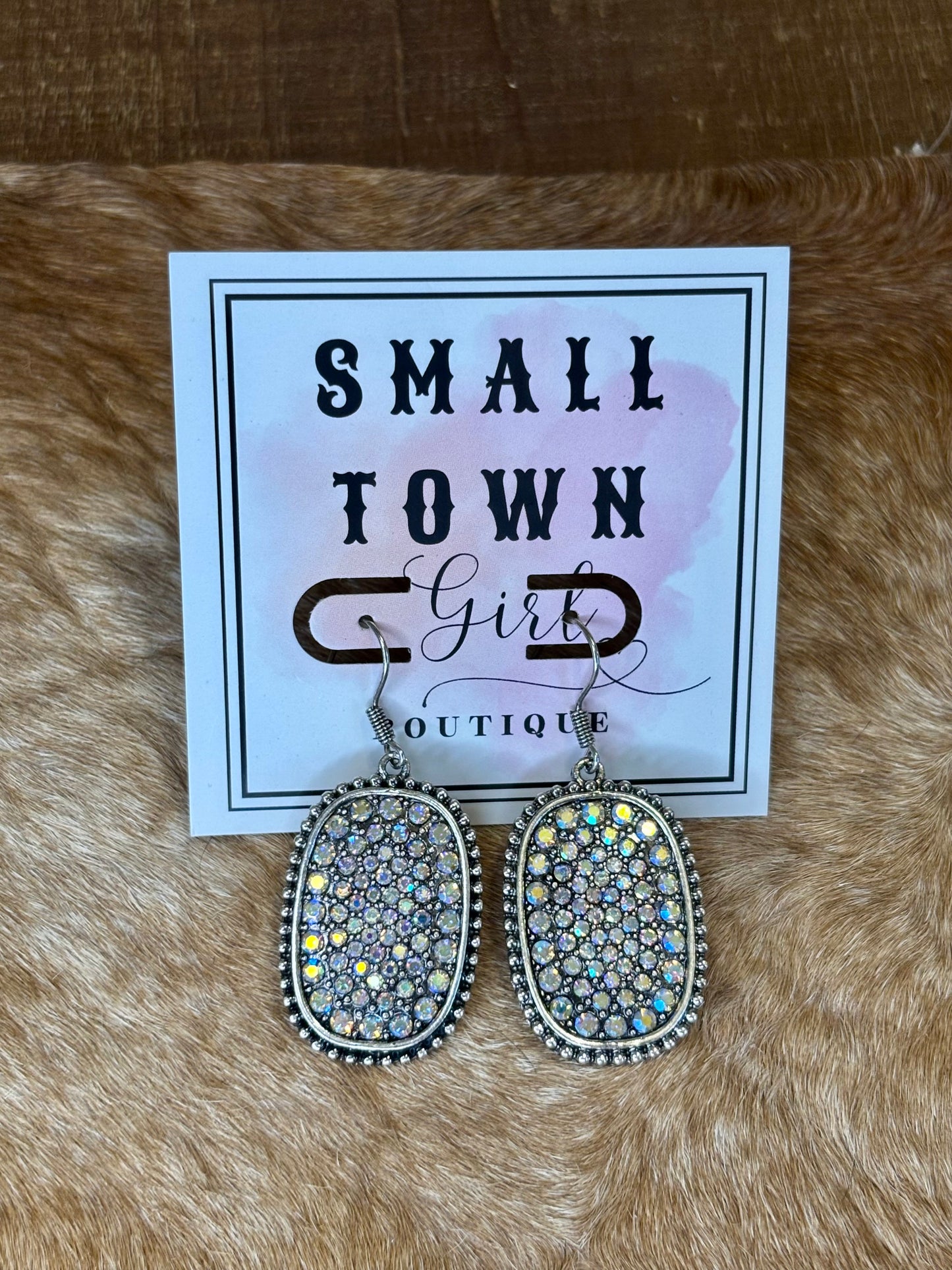 Rhinestone Oval Dangle Earrings