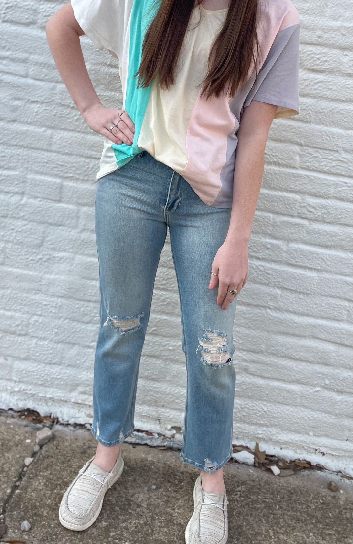 Light Denim Jeans High Rise Straight