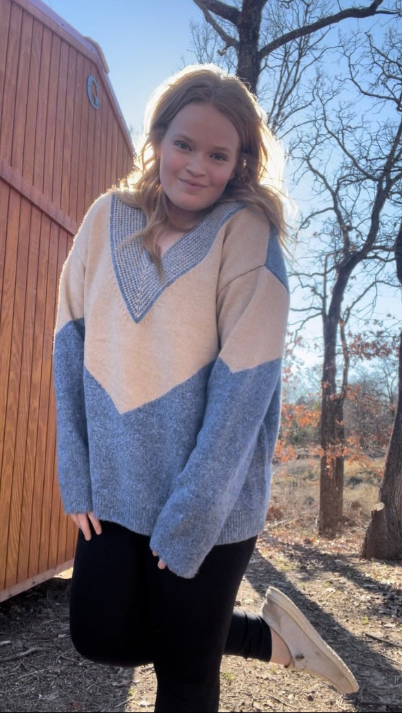 Peach & Blue Sweater