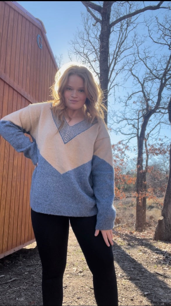 Peach & Blue Sweater
