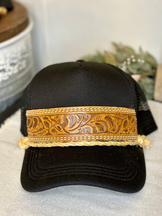 Tooled Leather Hat — Black