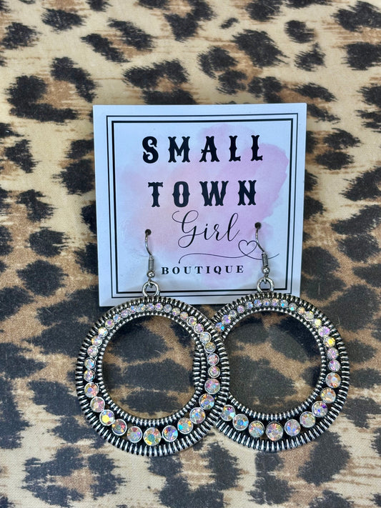 Rhinestone Open Circle Earrings