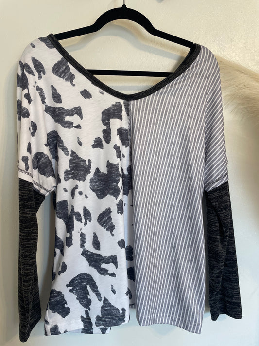 SALE | Cow print & Striped Top | MEDIUM