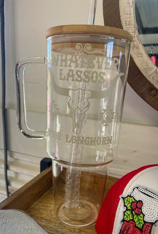 Lassos Your Longhorn Glass Tumbler