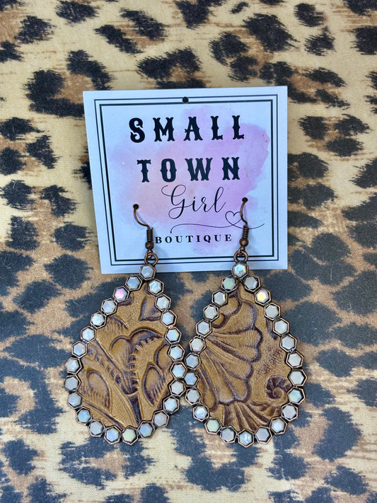 Leather Rhinestone Earrings