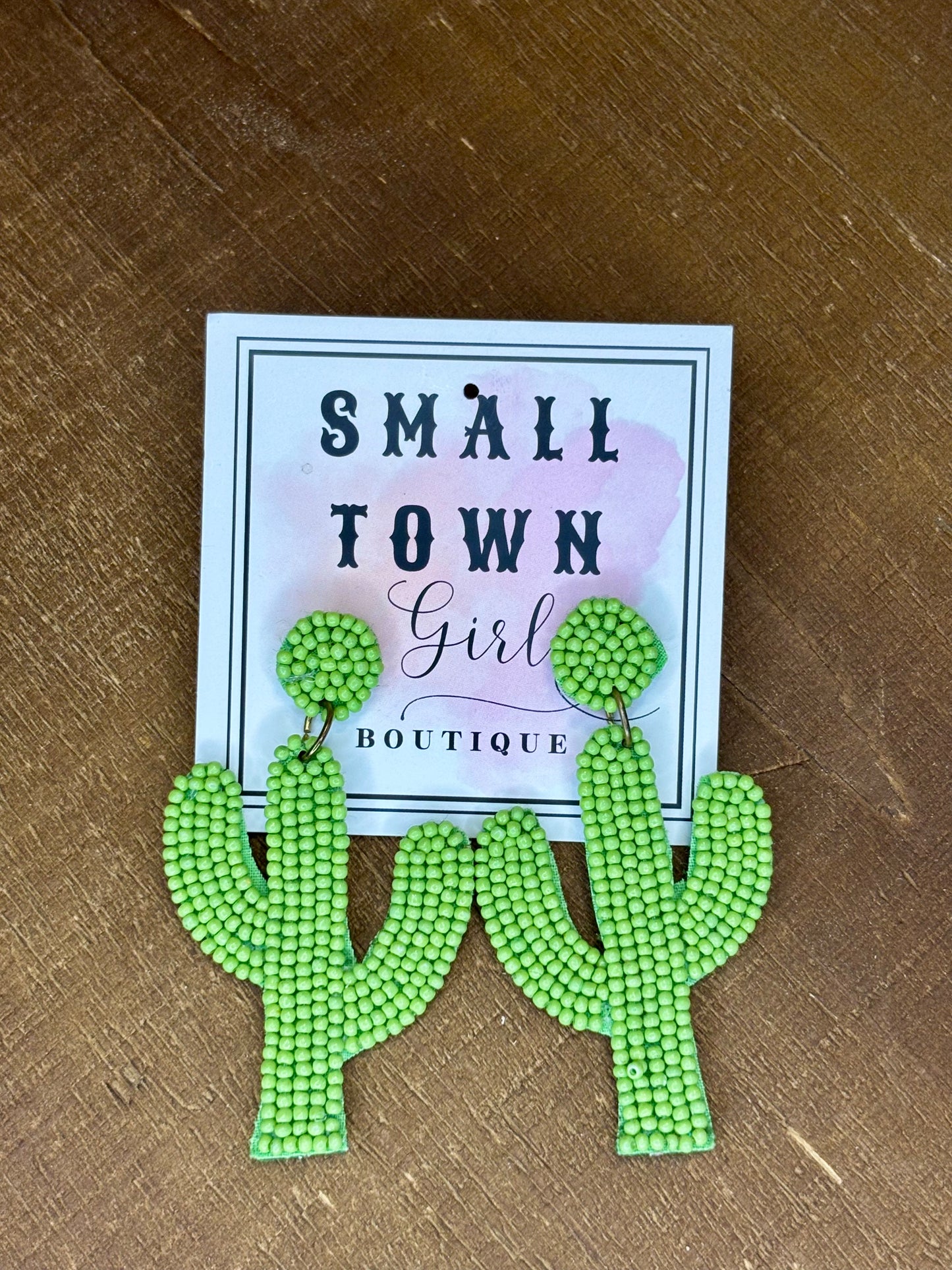 Beaded Green Cactus Earrings
