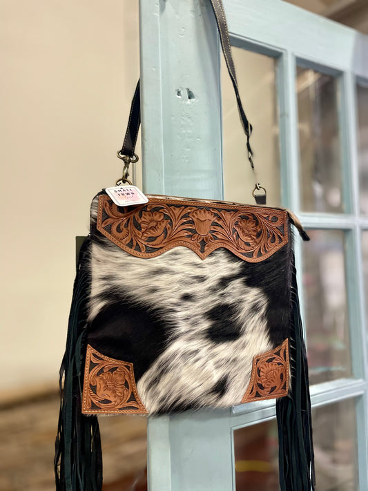 Dark Cowhide & Tooled Purse