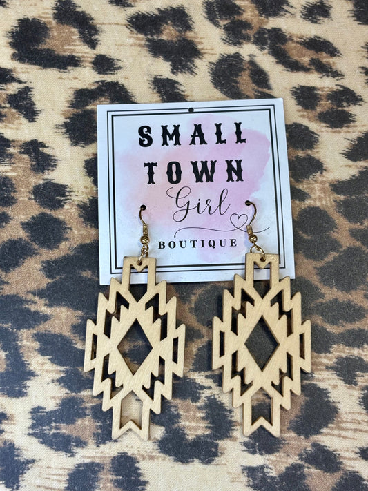 Wood Aztec Earrings
