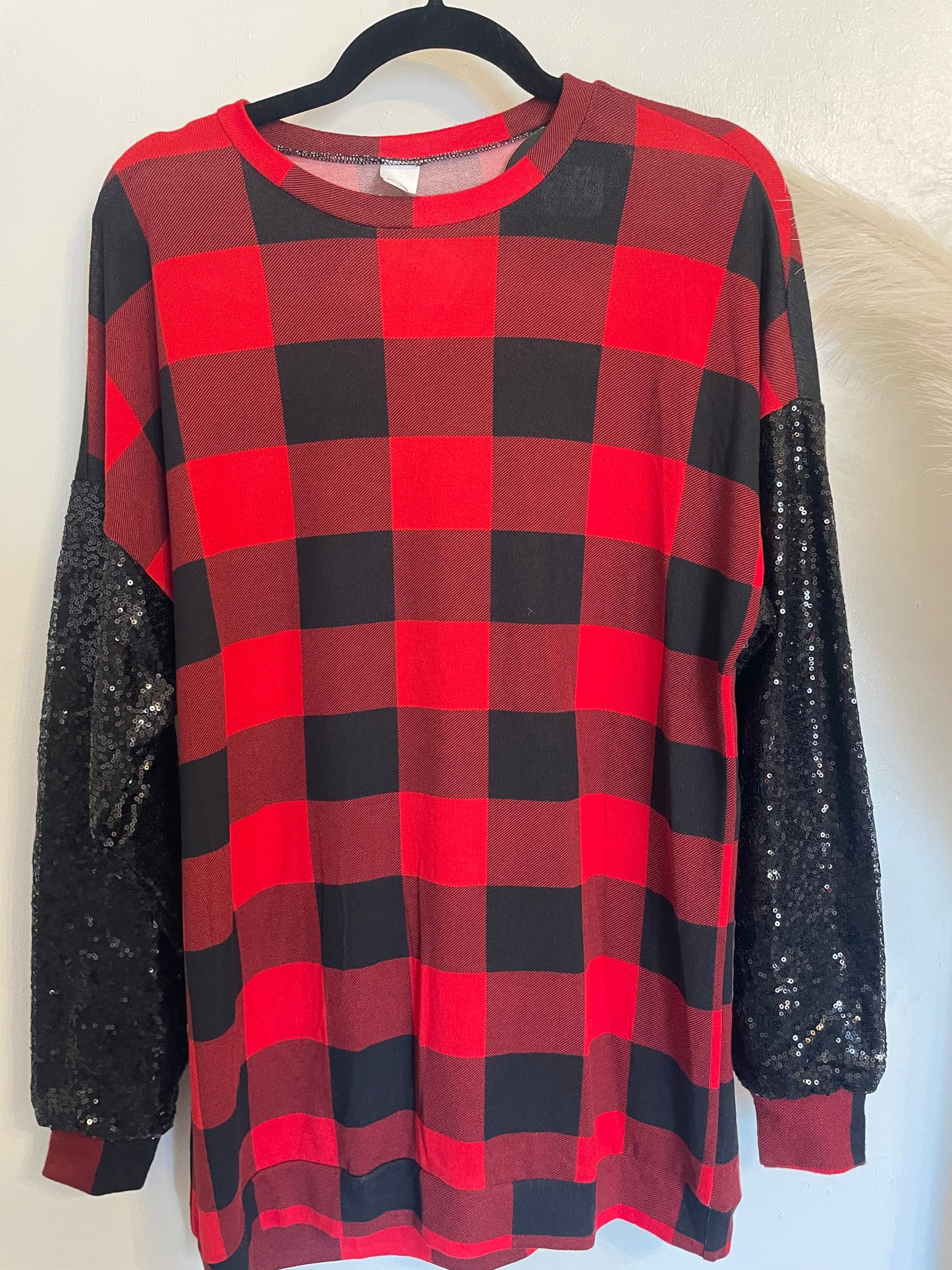 SALE | Sequin & Plaid Top | MEDIUM