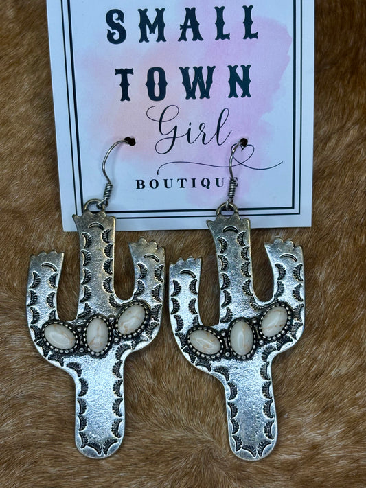 Metal White Cactus Earrings
