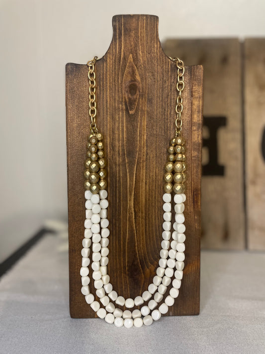 Gold & White BeadedNecklace