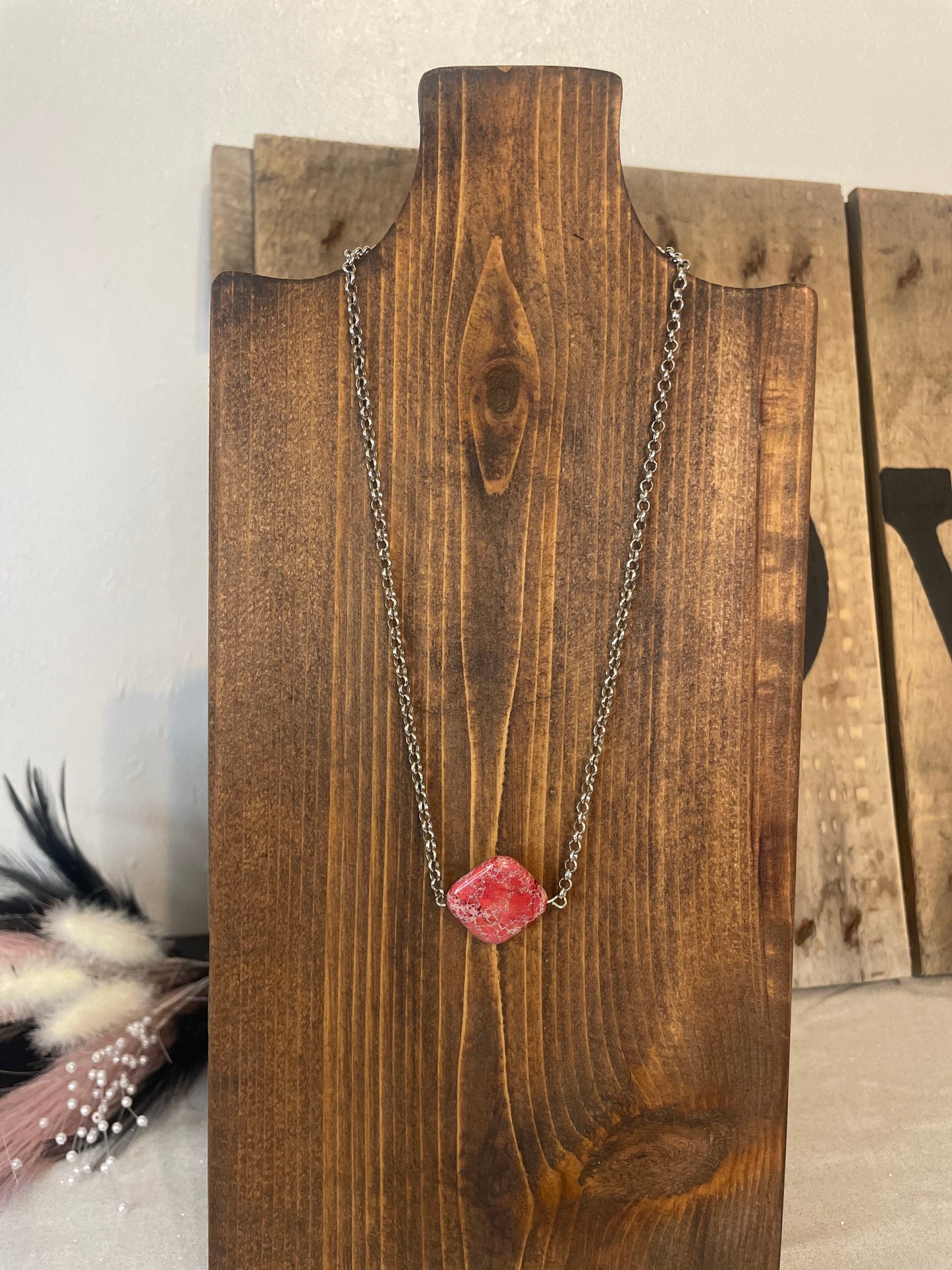 Simple Pink Stone Necklace