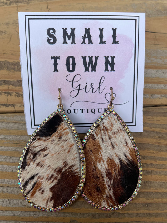 Cowhide & Rhinestone Earrings