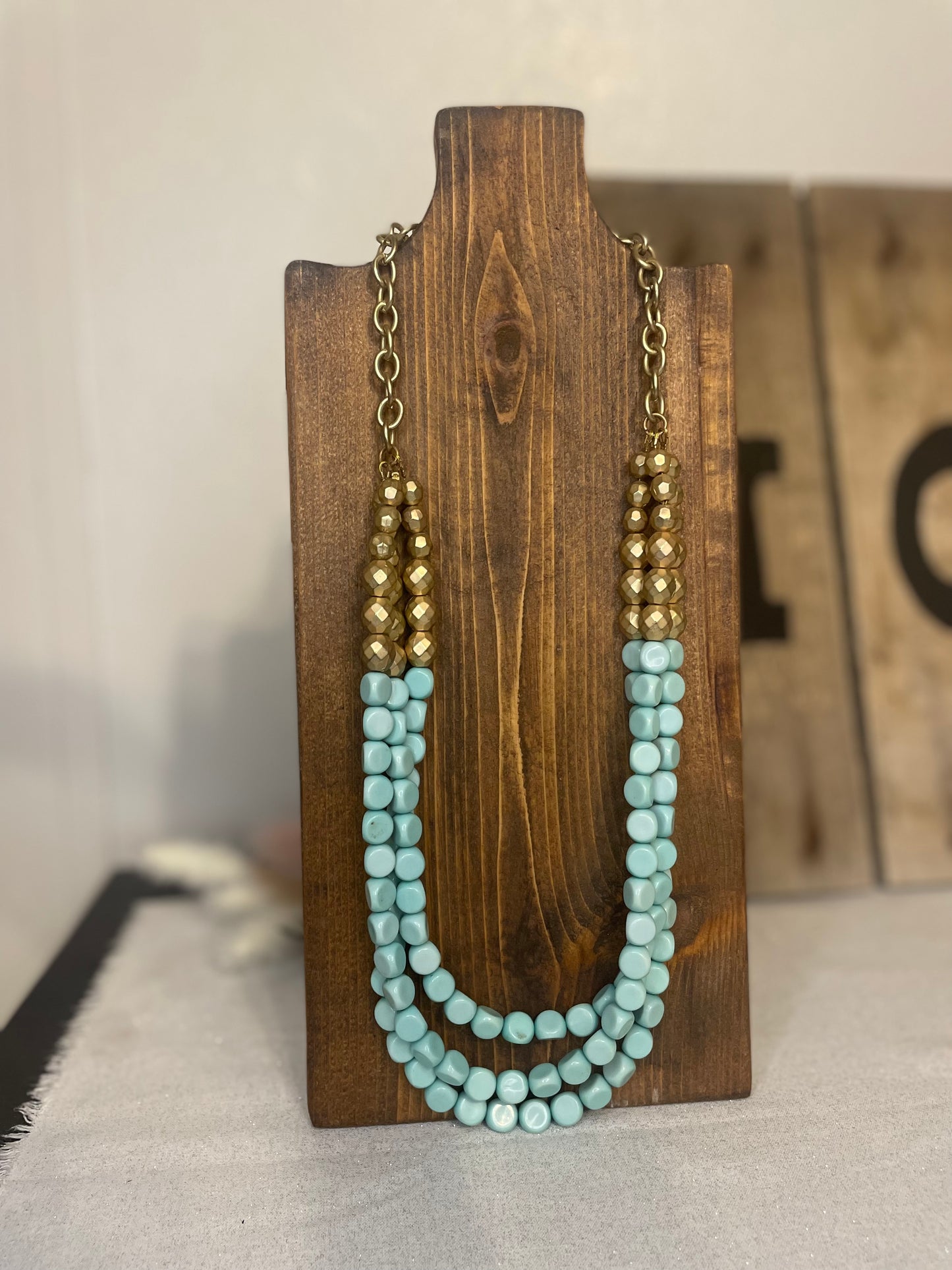 Gold & Turquoise Beaded Necklace