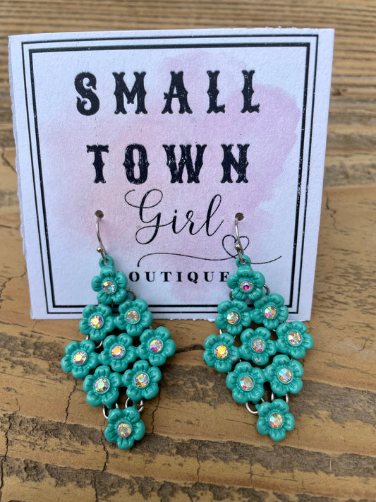 Turquoise Flower Chandelier Earrings