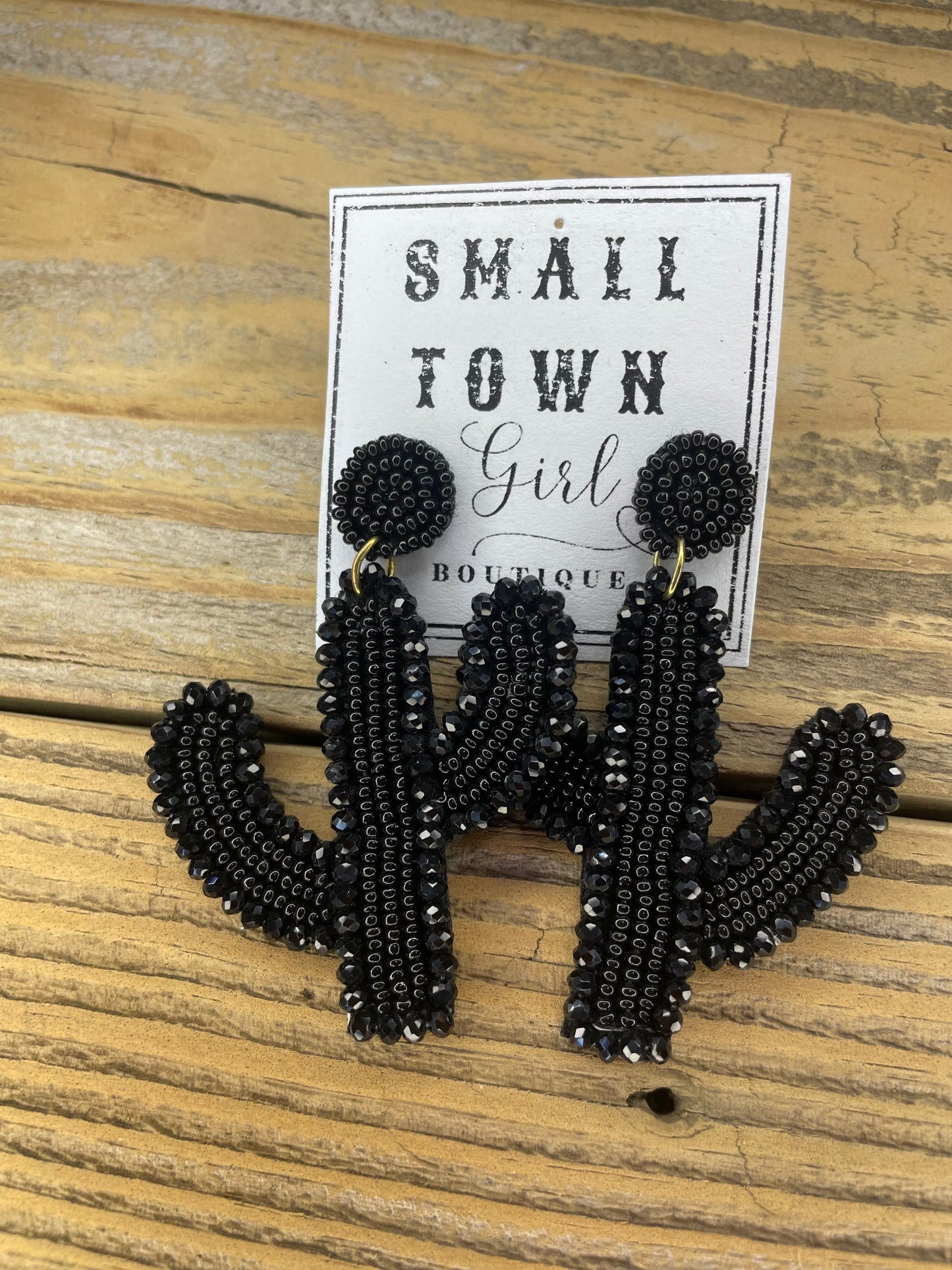 Black Beaded Cactus Earrings