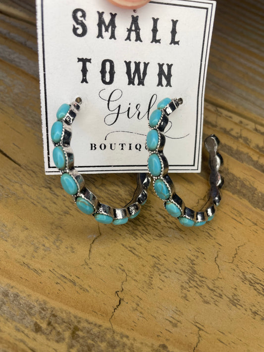 Silver and Turquoise Hoop Earrings