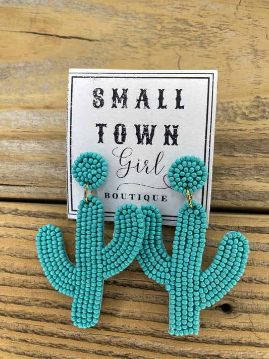 Turquoise Beaded Cactus Earrings