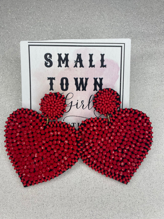 Beaded Red Heart Earrings (sparkly)