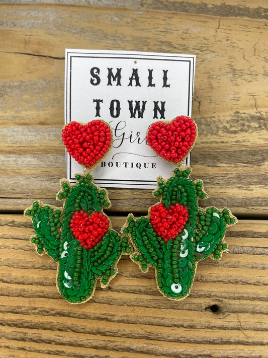 Cactus and Hearts Earrings