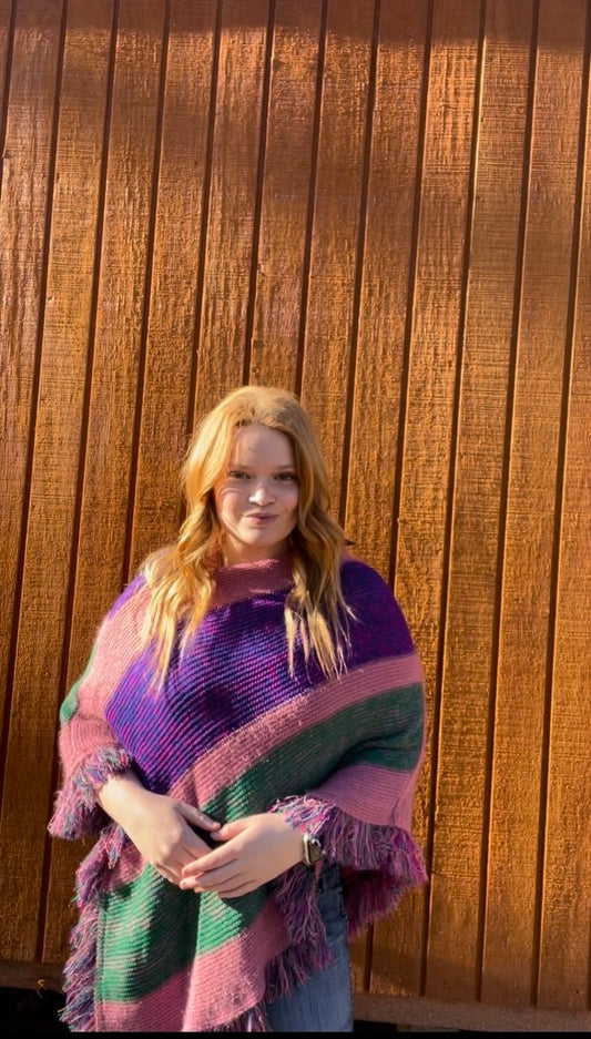 Colorful sweater poncho