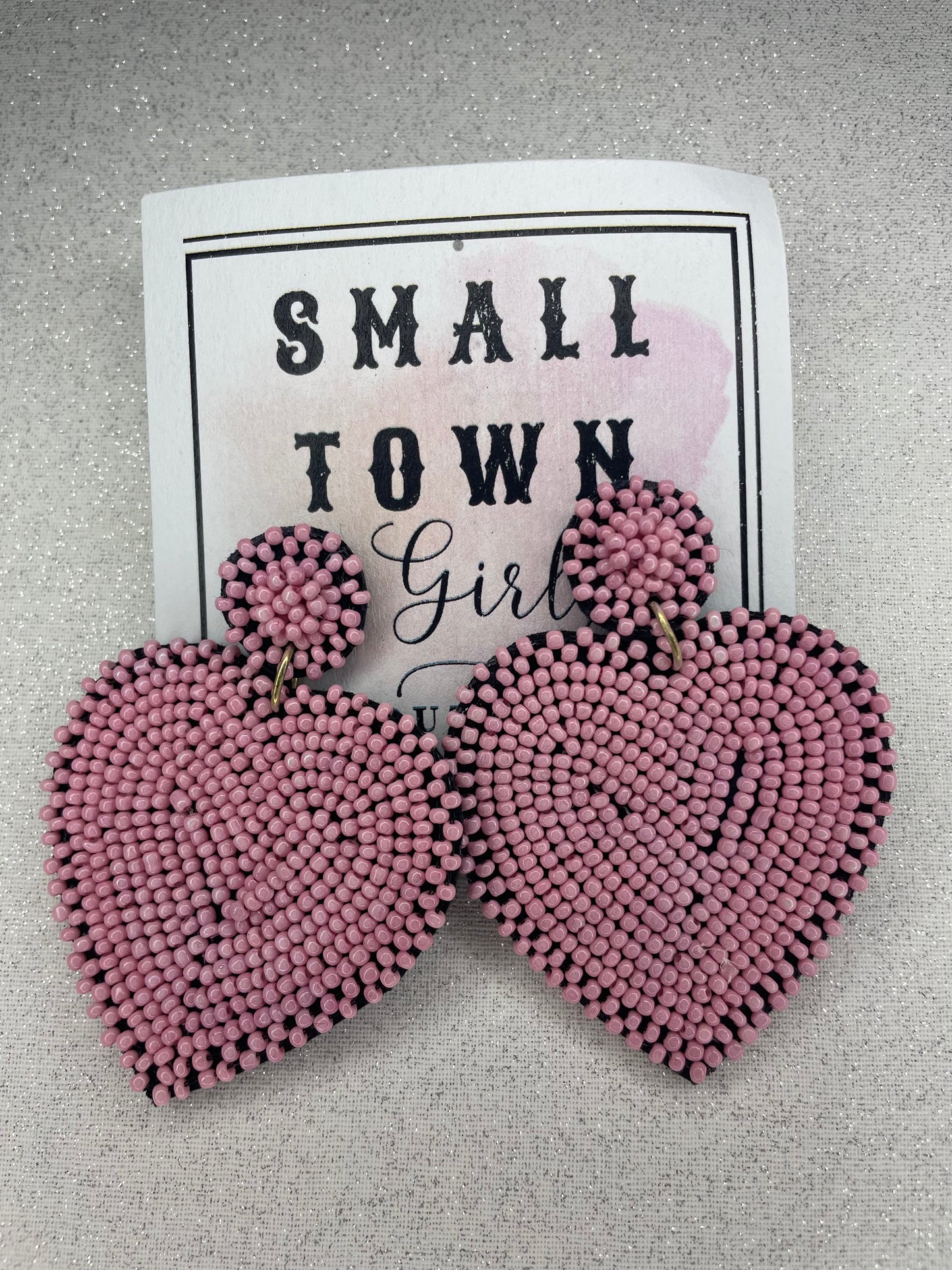 Beaded Light Pink Heart Earrings