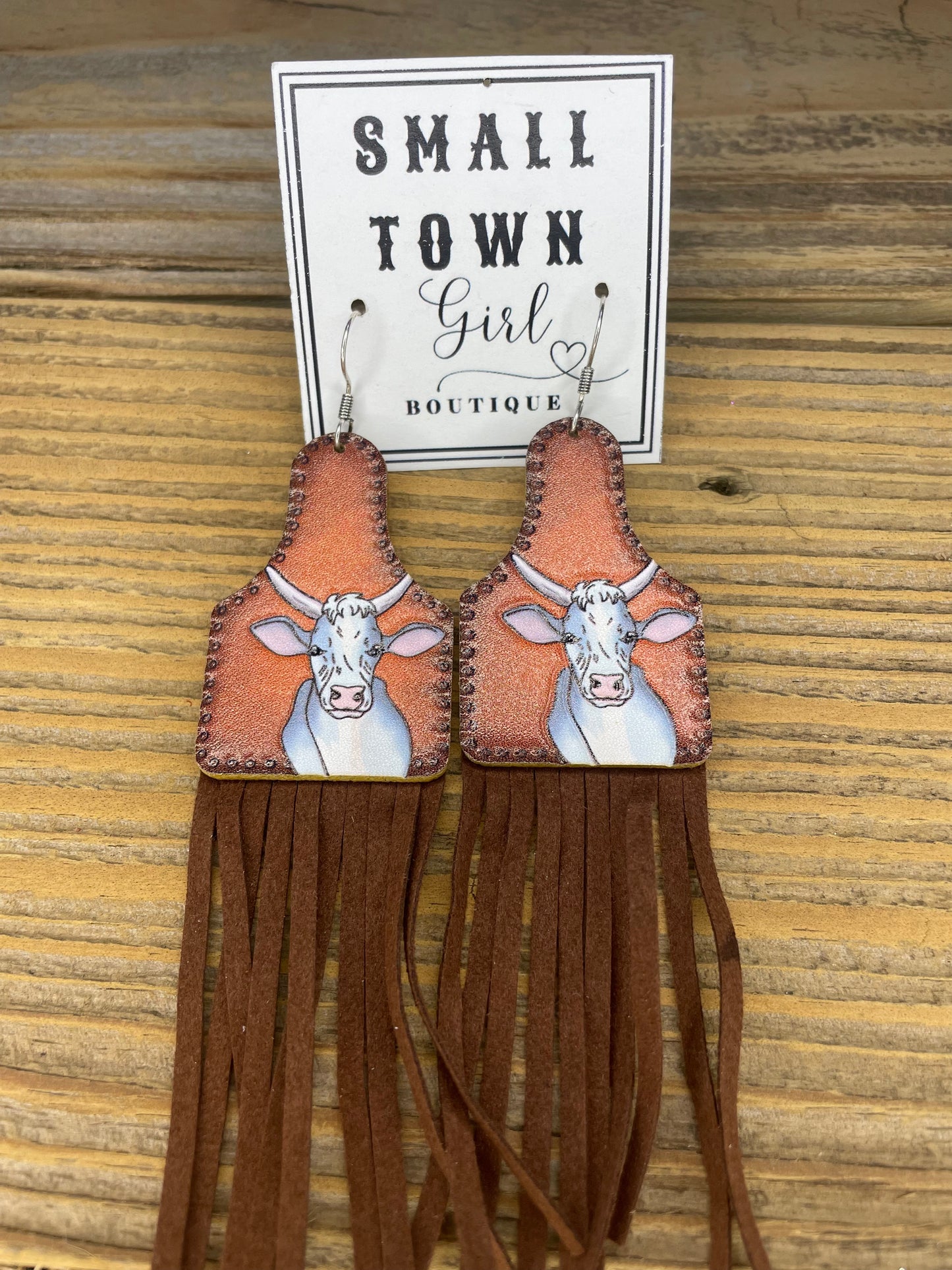 Cow Tag Fringe Earrings