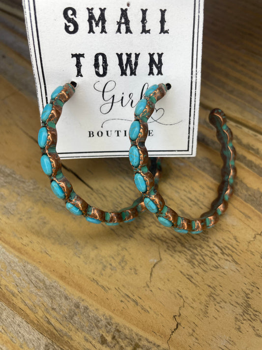 Copper and Turquoise Hoop Earrings