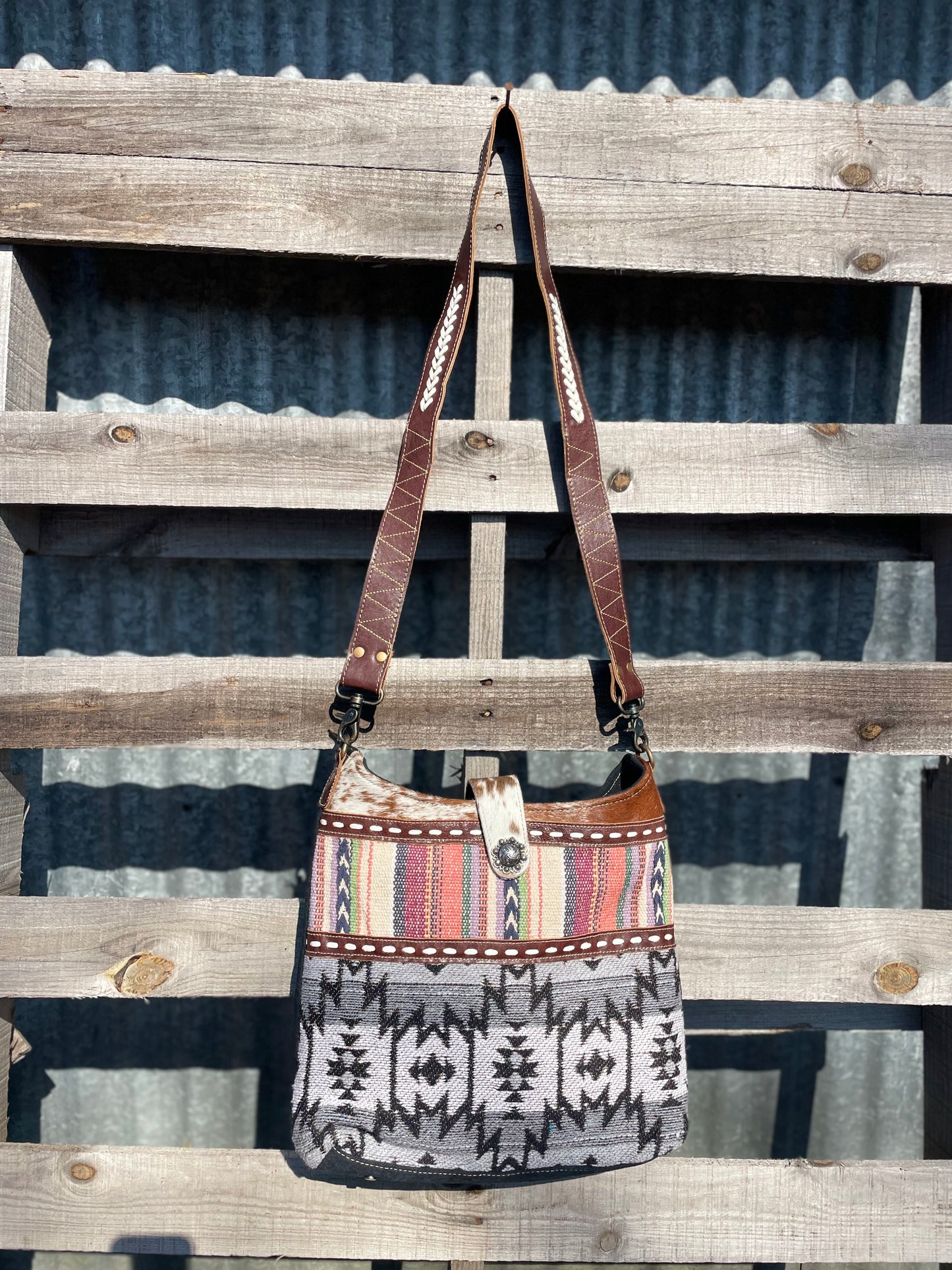 Cowhide Multicolor Aztec Purse