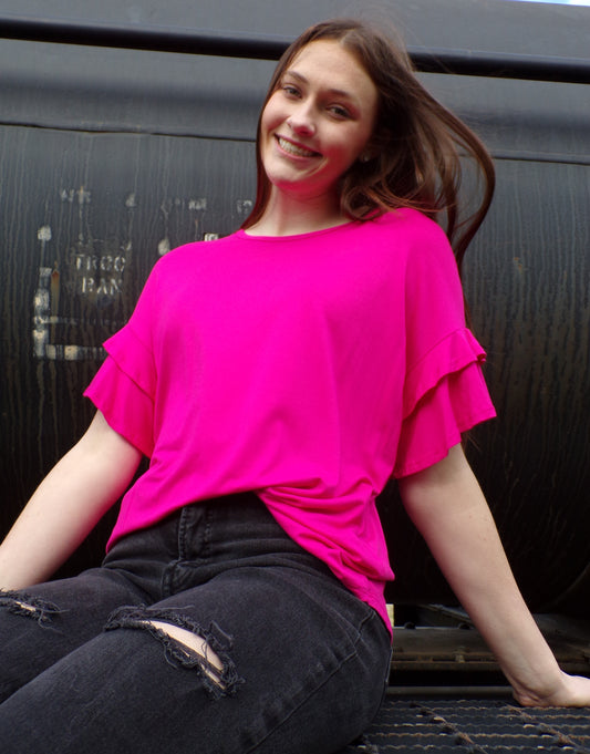 Hot Pink Ruffle Sleeve Top