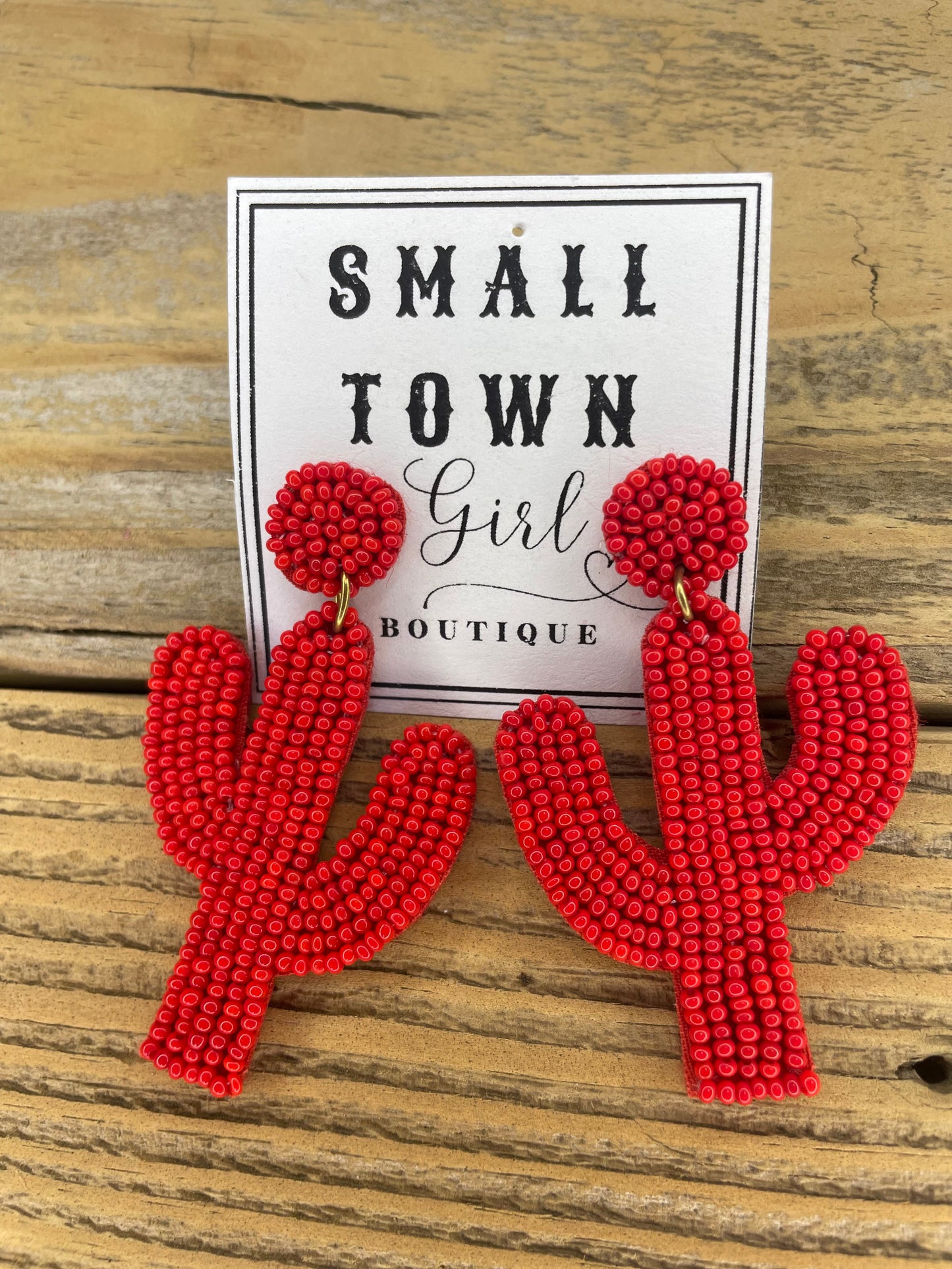 Red Beaded Cactus Earrings