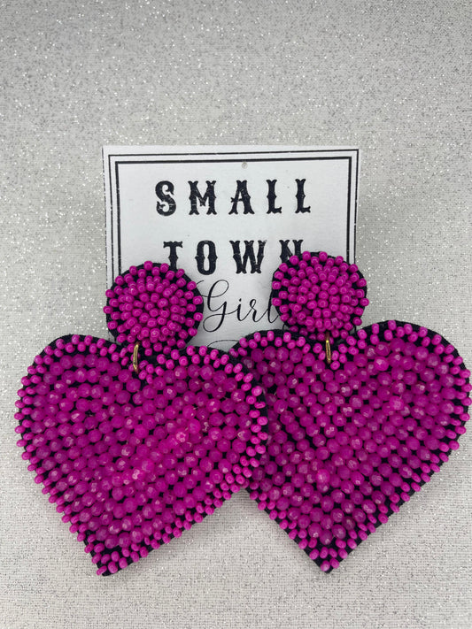 Beaded Pink Heart Earrings