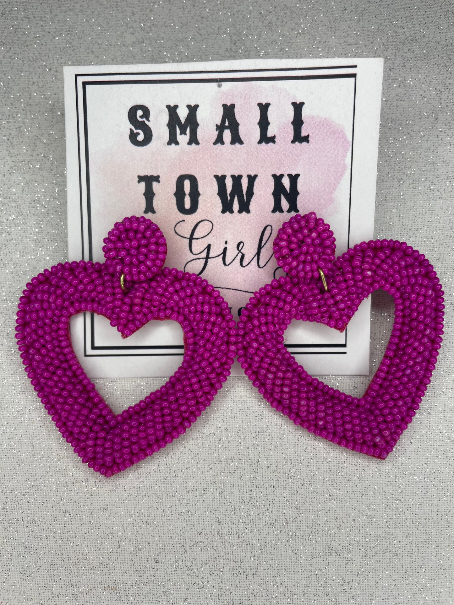 Beaded Pink Cut-out Heart Earrings