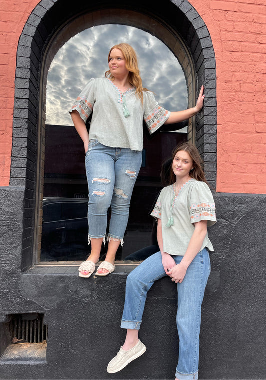 Embroidered Pastel Green Top