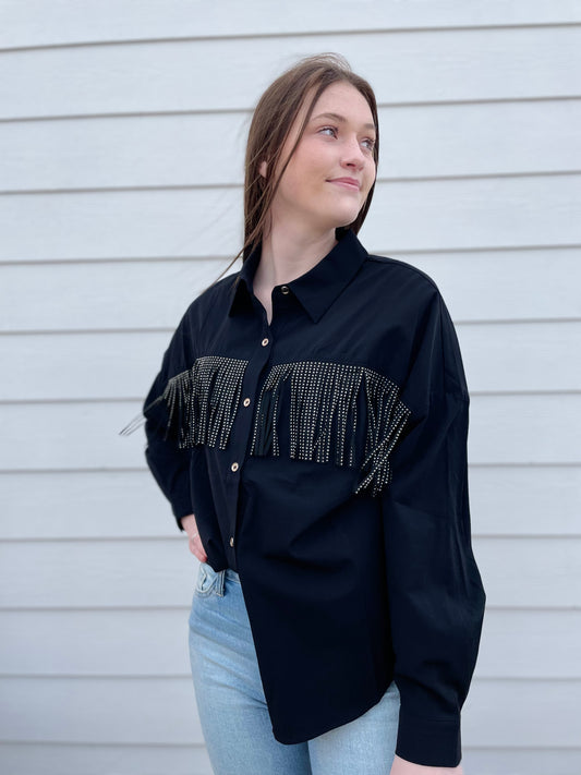 Western Rhinestone Fringe Top