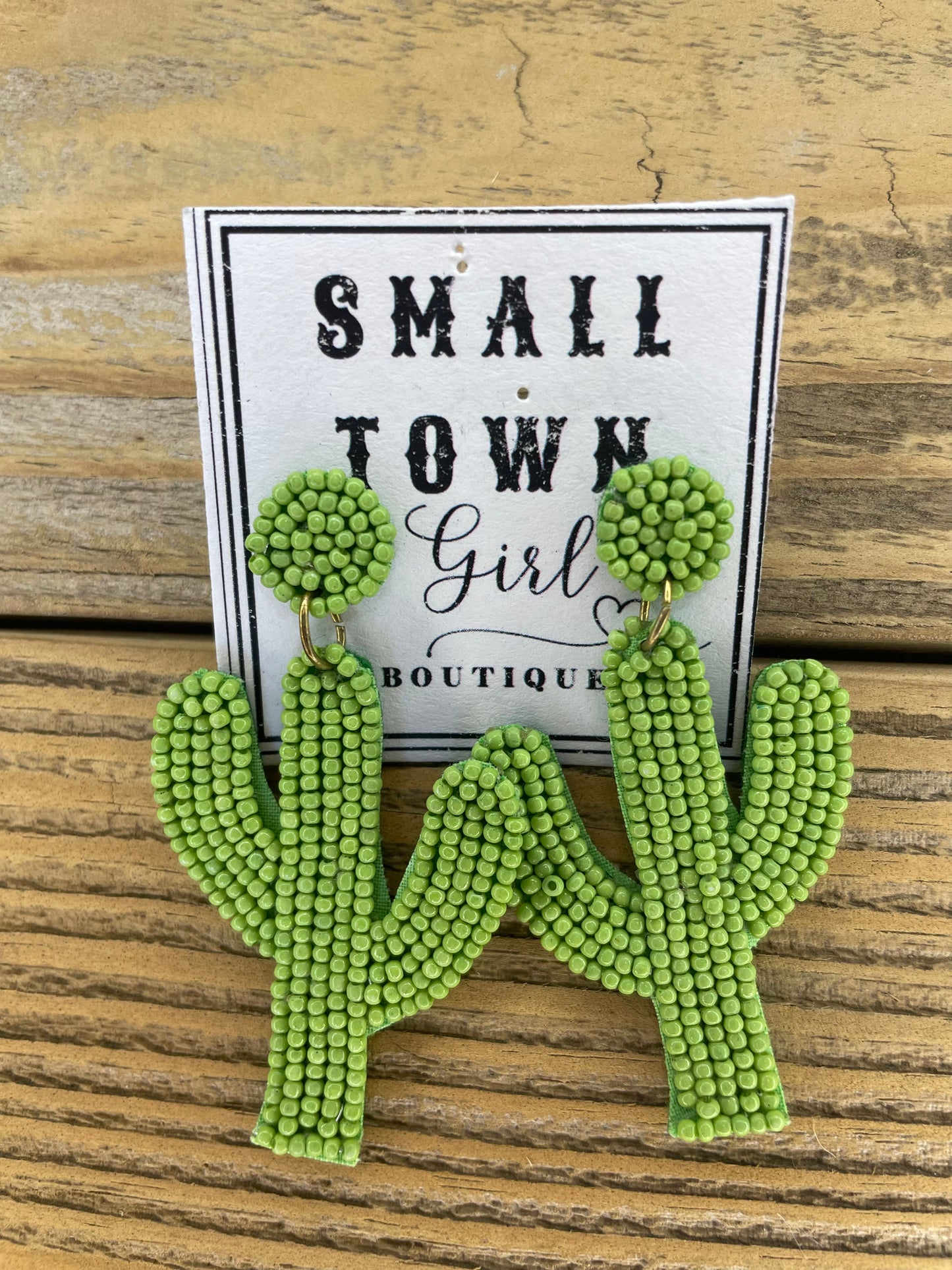 Light Green Beaded Cactus Earrings